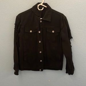 Ripped/Torn 80s Style Punk Black Jean Jacket Small/Tight fit